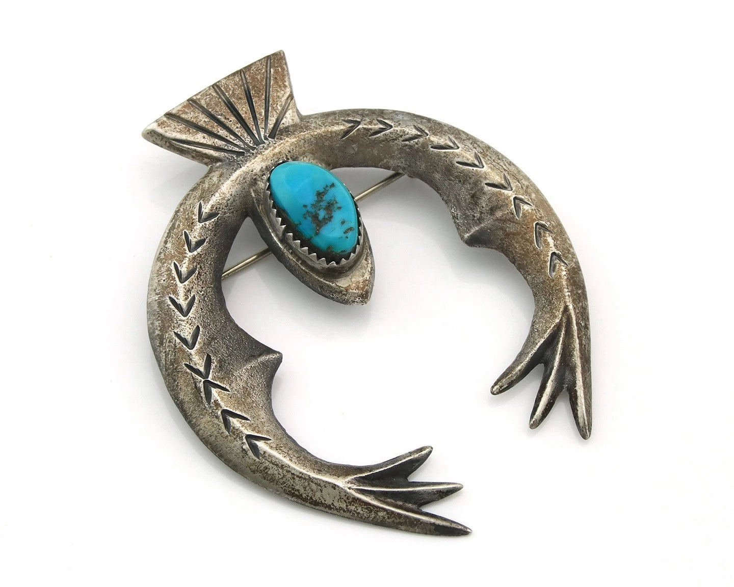Navajo Handmade Pin Sterling Silver Turquoise Vintage Turpen Pawn Vault