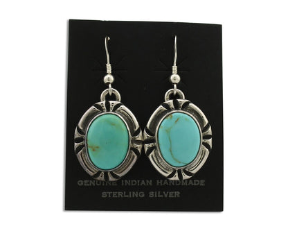 Navajo Handmade Earrings 925 Silver Natural Arizona Turquoise Signed Gecko C.80s