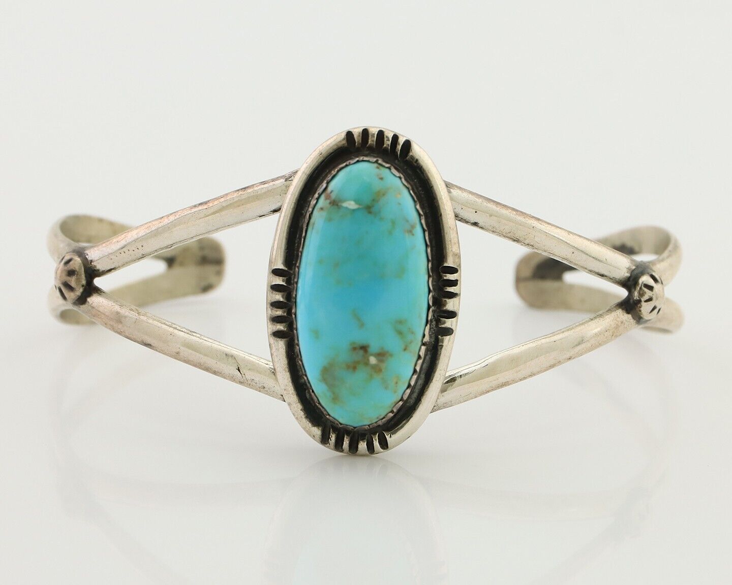 Navajo Bracelet 925 Silver Kingman Turquoise Artist Signed IJC C.80's