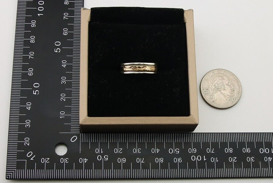 Navajo Handmade Ring 925 Silver & Gold Artist Signed E C.80's