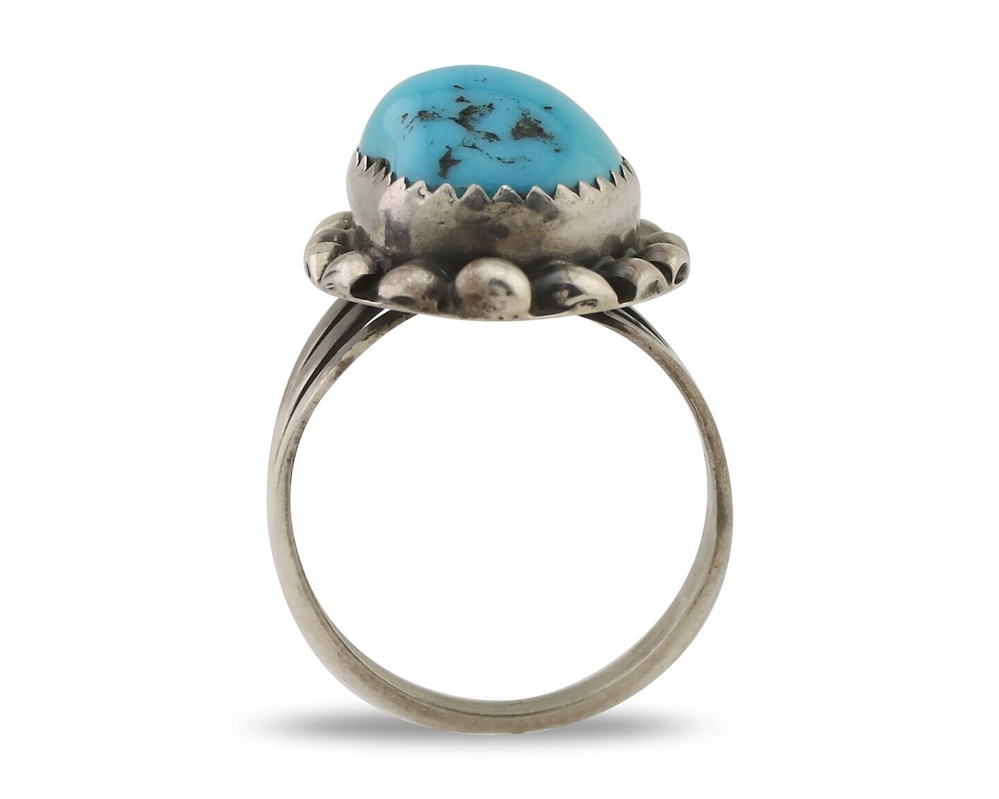Navajo Ring 925 Silver Sleeping Beauty Turquoise Artist Signed SC C.80's