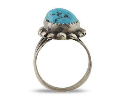 Navajo Ring 925 Silver Sleeping Beauty Turquoise Artist Signed SC C.80's