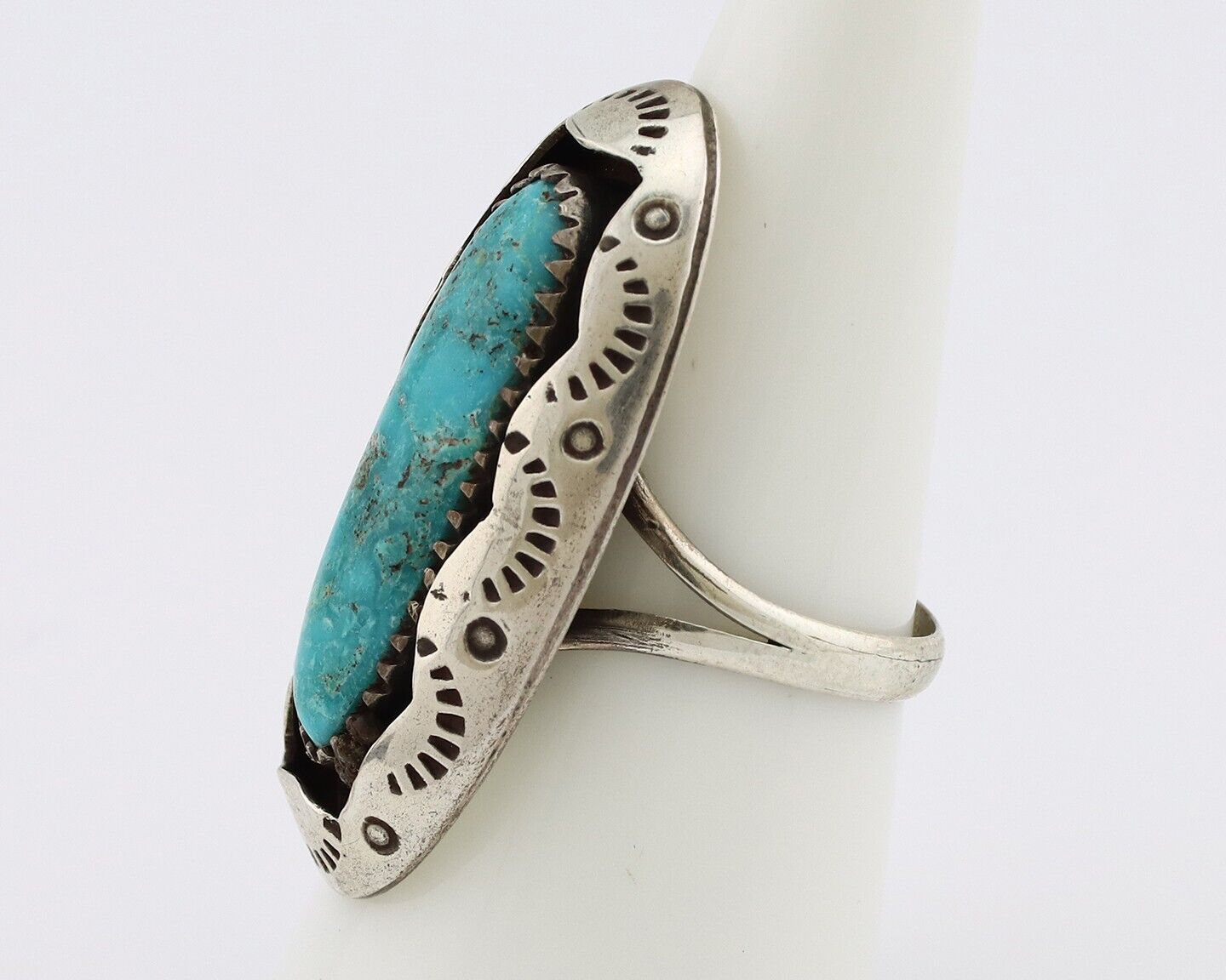Navajo Ring 925 Silver Kingman Turquoise Native American Artist C.80's