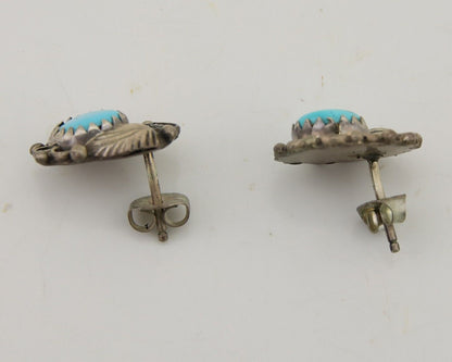 Navajo Handmade Earrings 925 Silver Natural Turquoise Native American Artist 80s