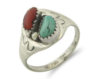 Vintage Navajo Ring 925 Sterling Silver Natural Gemstone Authentic Size 8.5
