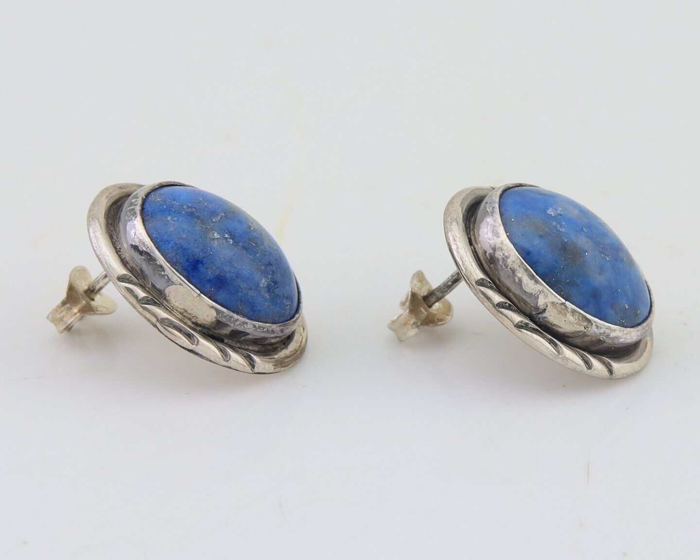 Navajo Paw Earrings 925 Silver Blue Denim Lapis Native American Artist C.80's