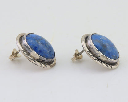 Navajo Paw Earrings 925 Silver Blue Denim Lapis Native American Artist C.80's