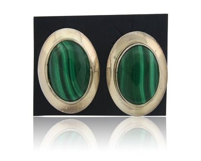 Navajo Earrings 925 Silver Natural Malachite Native American Artist C.80's