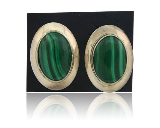 Navajo Earrings 925 Silver Natural Malachite Native American Artist C.80's