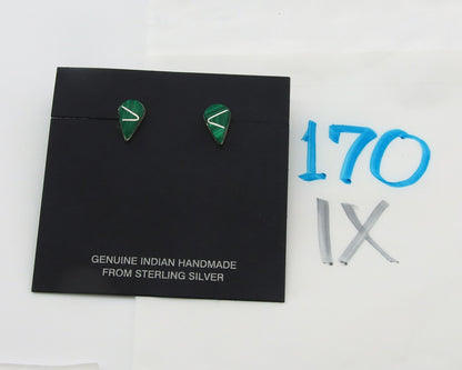 Navajo Earrings Sterling Silver Inlaid Natural Malachite Vintage Handmade