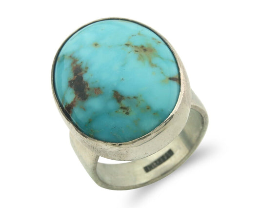Navajo Ring 925 Sterling Turquoise Handmade Signed M Montoya C.80's Size 10.25