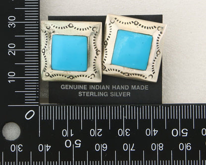 Navajo Earrings 925 Silver Natural Turquoise Native American Artist C.80's