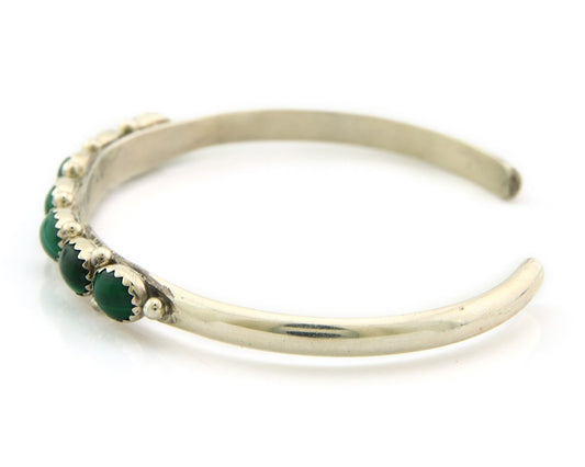 Navajo Cuff Bracelet Sterling Silver Natural Malachite Vintage Signed SS