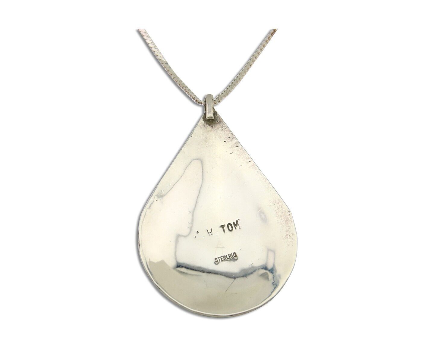 Navajo Necklace 925 Silver Natural Turquoise Artist Signed JW Tom C.80's