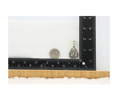 Navajo Kokopelli Pendant Sterling Silver & Gold Authentic Traditional Signed RT