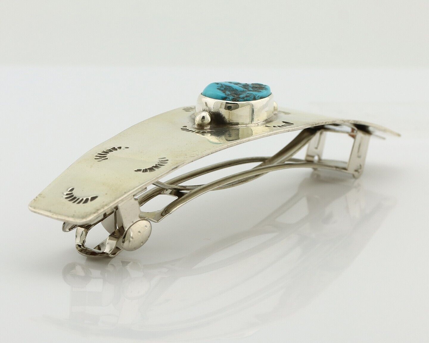 Women's Navajo Hair Clip Barrette 925 Silver Natural Turquoise Native Artist C80