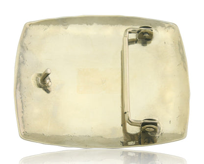 Navajo Belt Buckle .999 Nickel Agate Native Artist Handmade 2.5 x 3.0 in C.80s