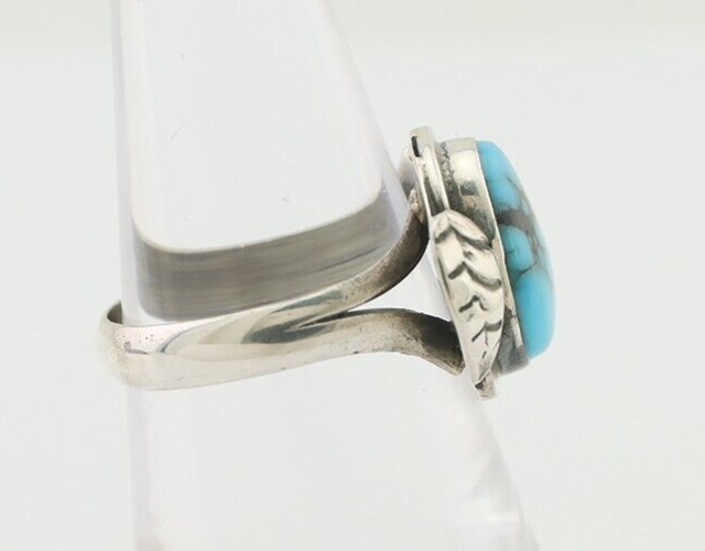 Navajo Ring 925 Silver Blue Gem Turquoise Native Artist Signed G.C. 01 C.80's