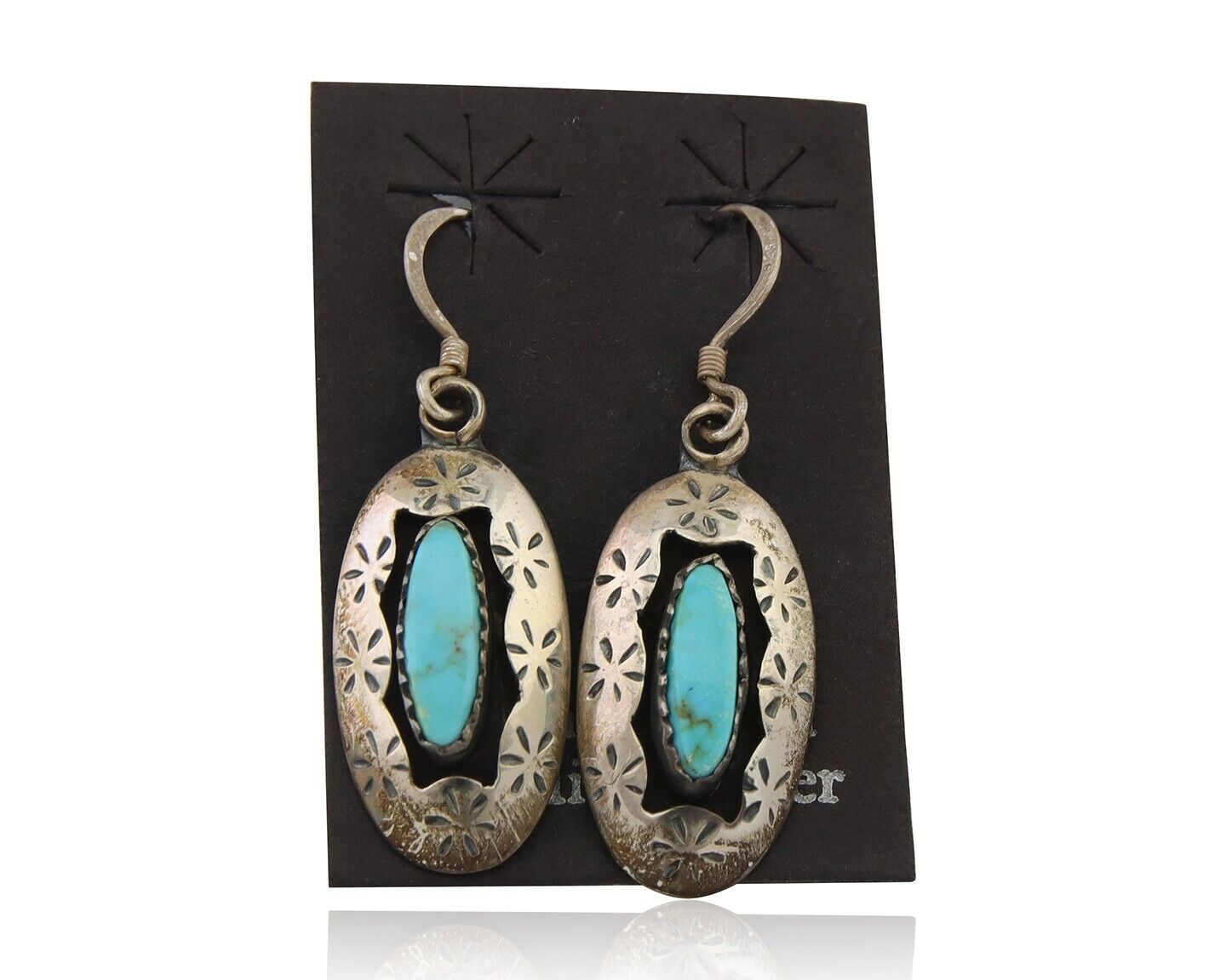 Navajo Dangle Earrings 925 Silver Natural Turquoise Artist Signed IJC C.80's
