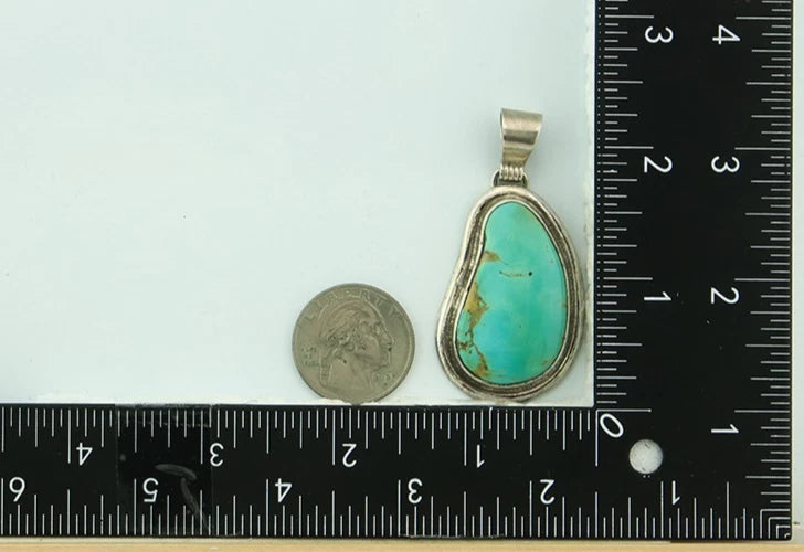 Navajo Pendant 925 Sterling Silver Natural Turquoise Vintage Signed Rabbit Stick