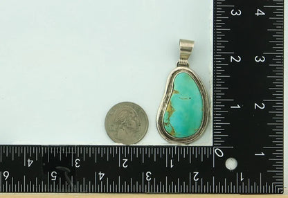 Navajo Pendant 925 Sterling Silver Natural Turquoise Vintage Signed Rabbit Stick