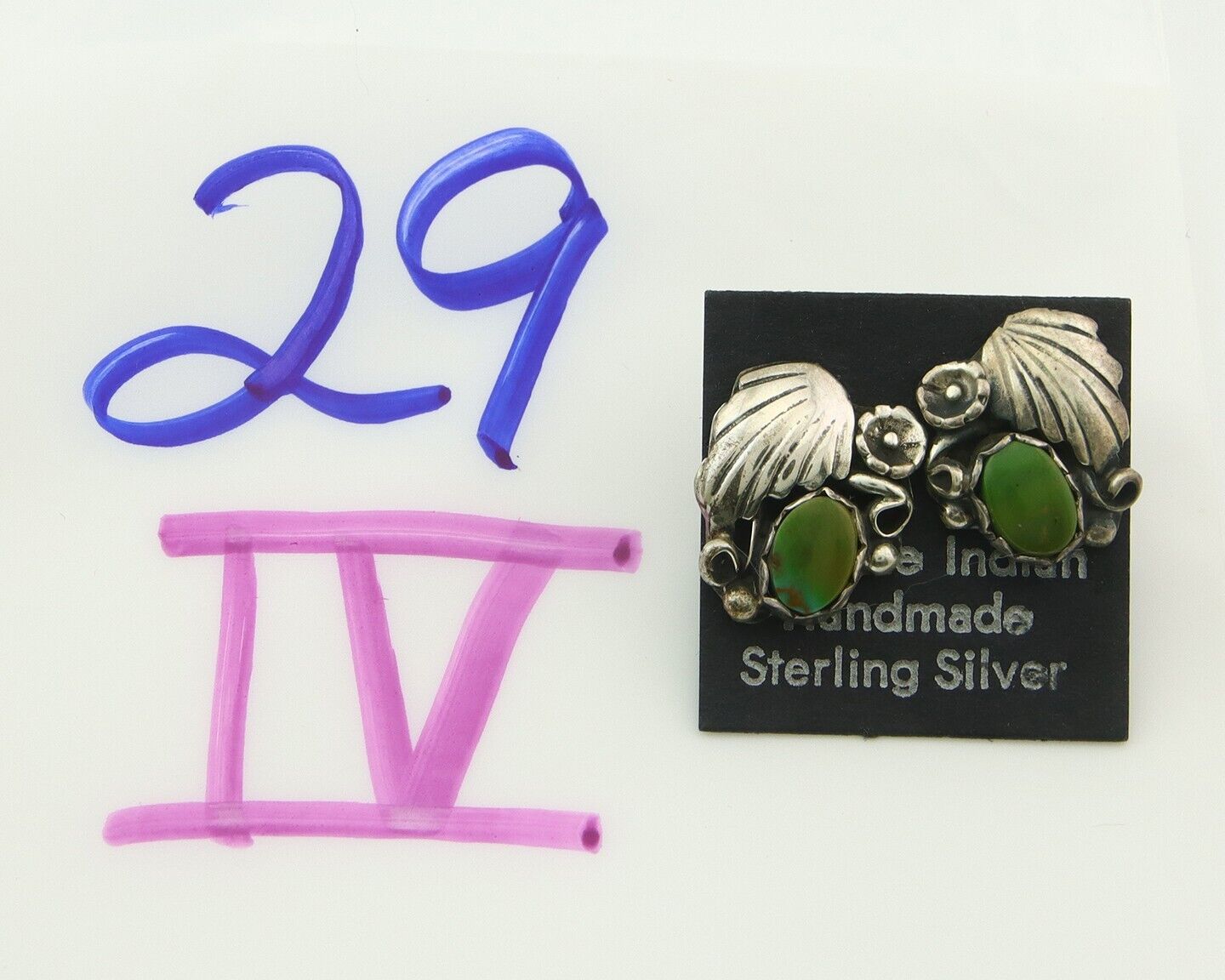 Navajo Earrings 925 Silver Royston Turquoise Native American Artist C.80's