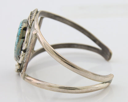 Navajo Bracelet 925 Silver Blue Nugget Turquoise Artist Signed AJ C.80's