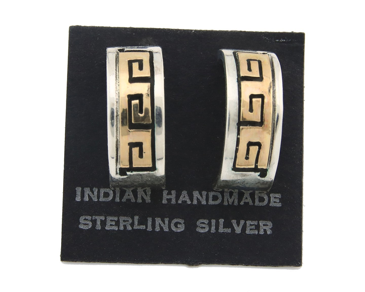 Navajo Earrings Sterling Silver & Gold Vintage Handmade Signed Skeets