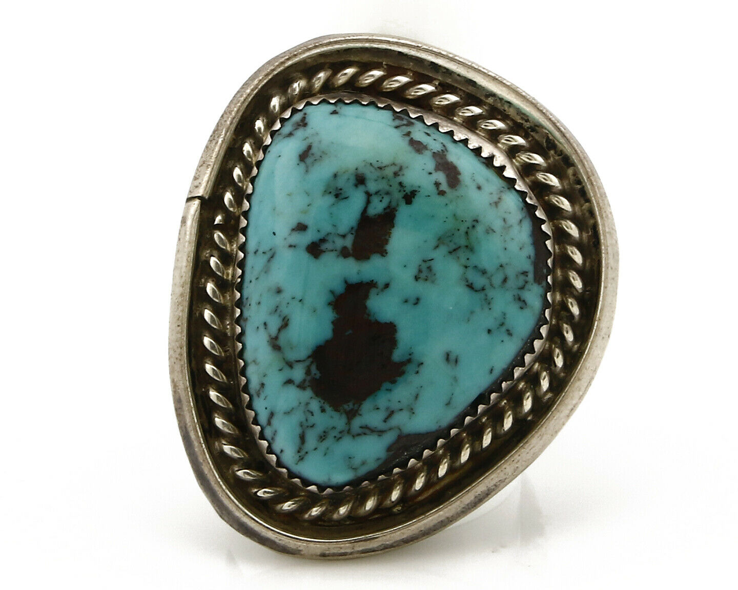 Navajo Ring .925 SOLID Silver Kingman Turquoise Artist Snail C.80's