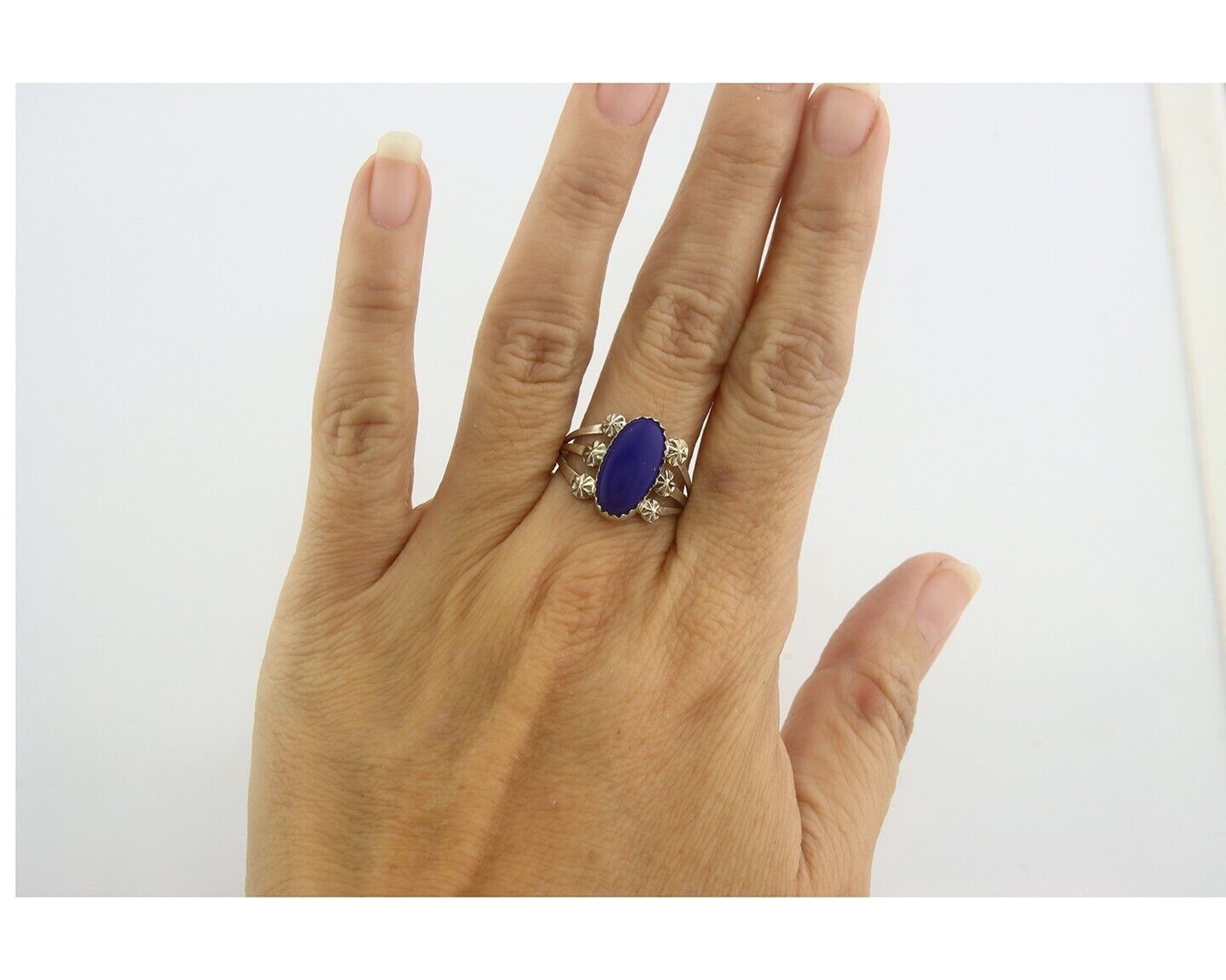 Navajo Ring 925 Sterling Natural Lapis Handmade Native Artist C.80's