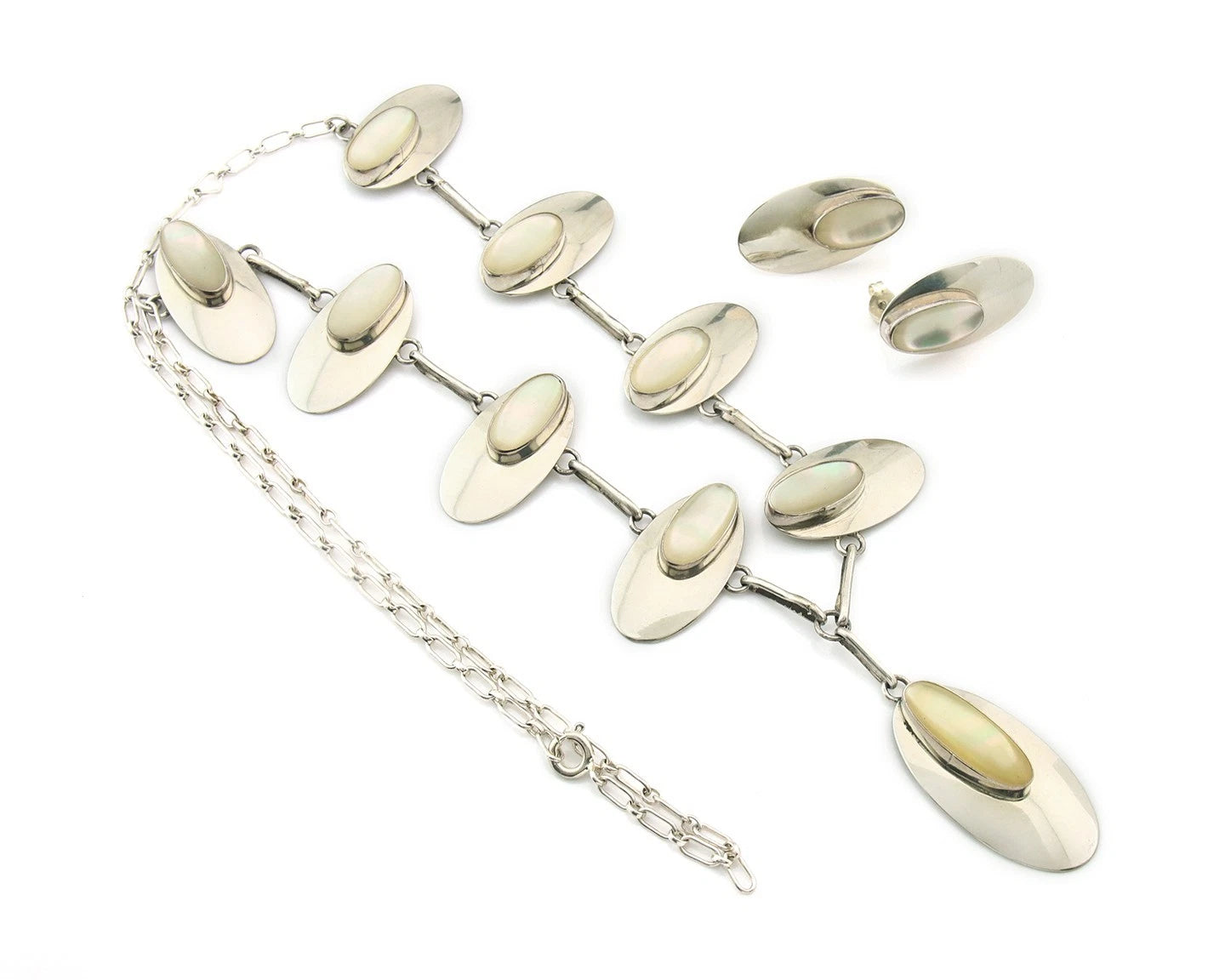 Navajo Necklace Earring Set Sterling Silver Pearl Vintage Artist Signed RW