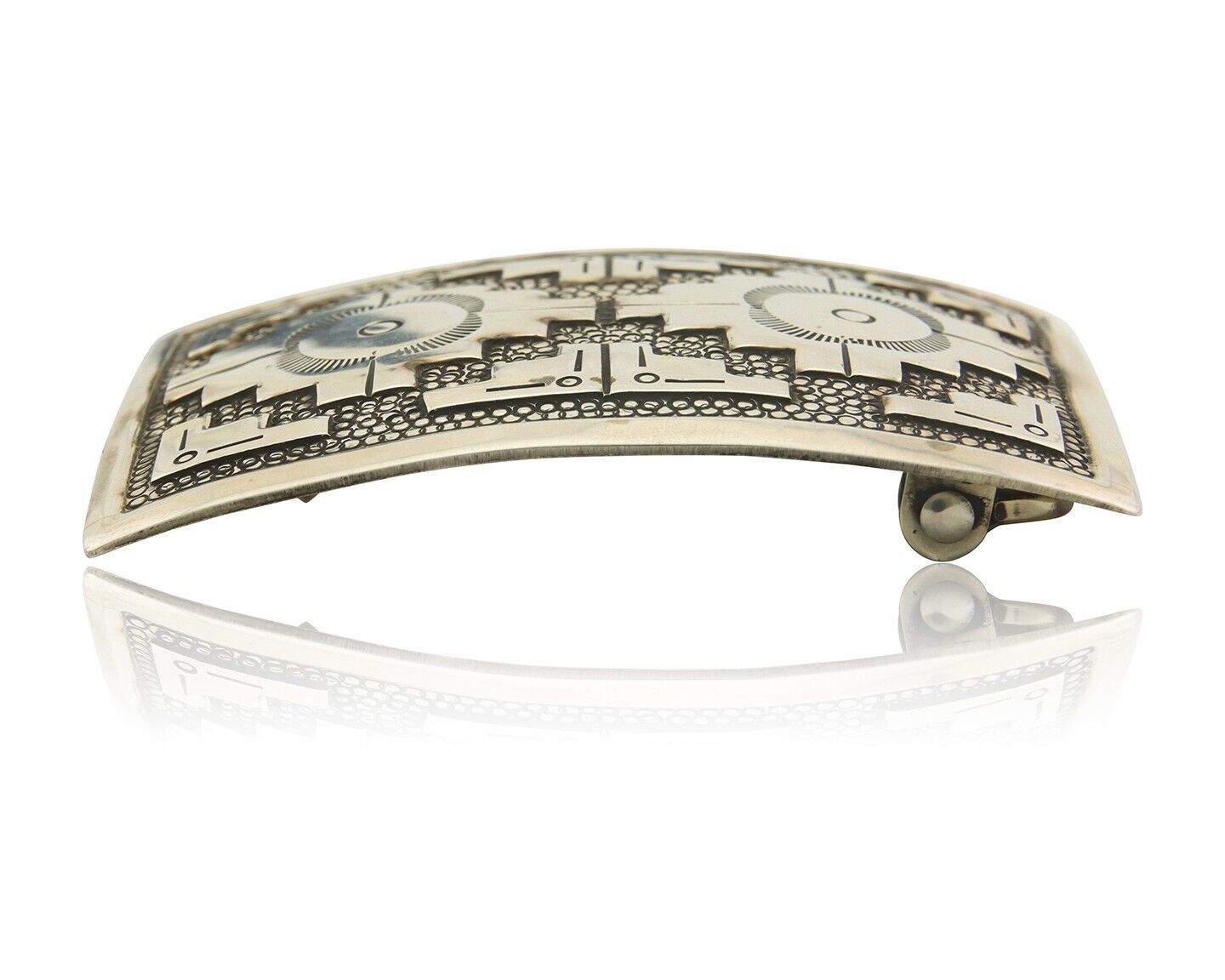 Navajo Belt Buckle 925 Sterling Silver Signed HIJE 2x3 in C.80's