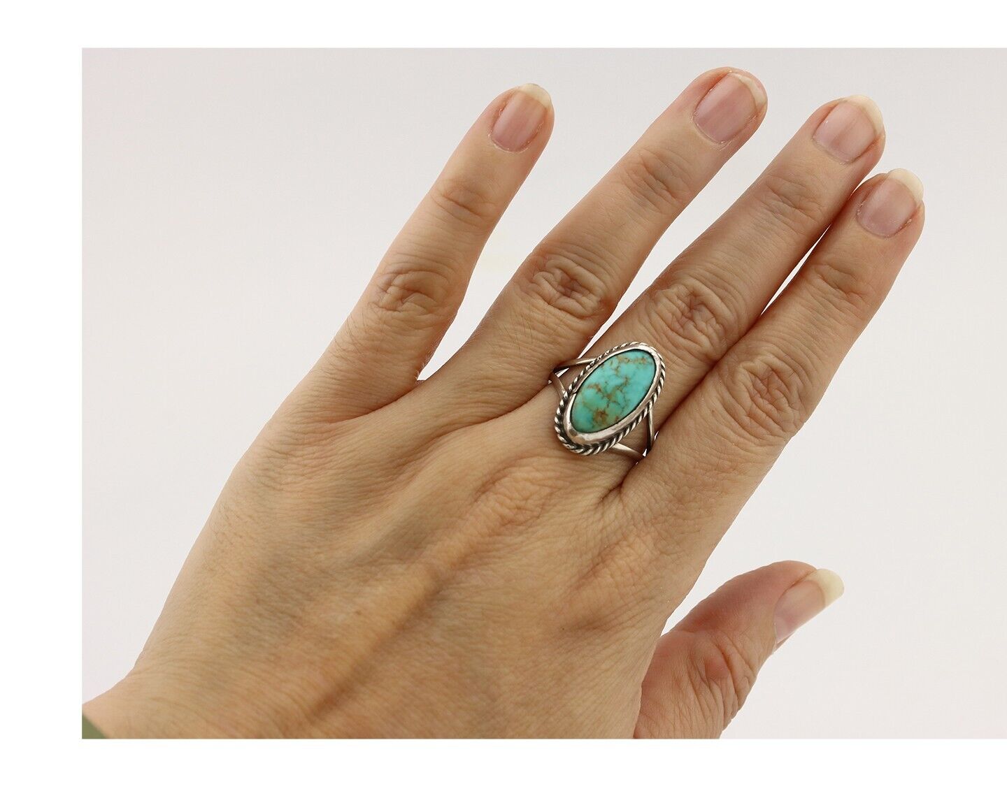 Navajo Ring 925 Silver Kingman Turquoise Artist Native American Signed C.80's