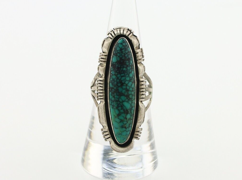 Navajo Ring 925 Silver Spiderweb Turquoise Signed WIEHE & RLI C.80's