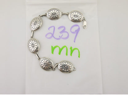 Navajo Hamdmade Concho Bracelet 925 Silver Native Artist Signed Edith James C80s