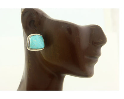 Navajo Earrings 925 Silver Turquoise Native Artist Signed Doug Zachary C.80's