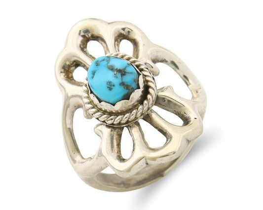 Navajo Concho Ring 925 Sterling Turquoise Native Artist C.80's Size 7.0