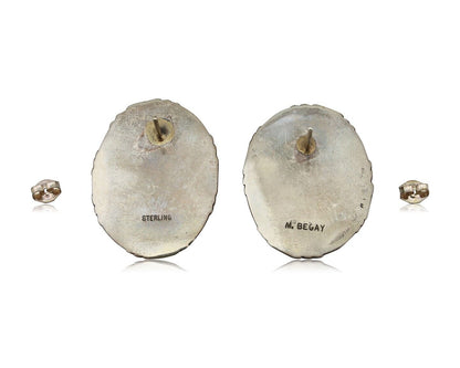 Navajo Hand Stamped Earrings 925 Silver Turquoise Signed M Begay C.80's