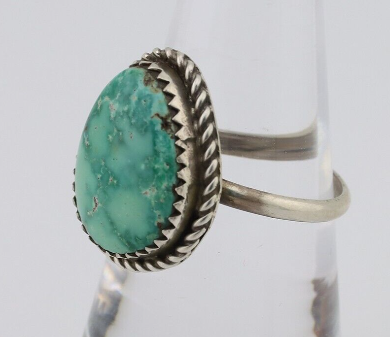 Navajo Ring 925 Silver Natural Turquoise Native American Artist C.80's