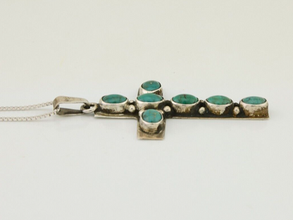 Navajo Cross Pendant 925 Silver Turquoise Artist Signed C Montoya C.80's