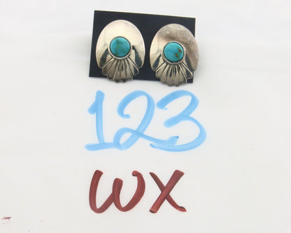 Navajo Earrings 925 Silver Handmade Natural Turquoise Signed Wilson Padila C80s