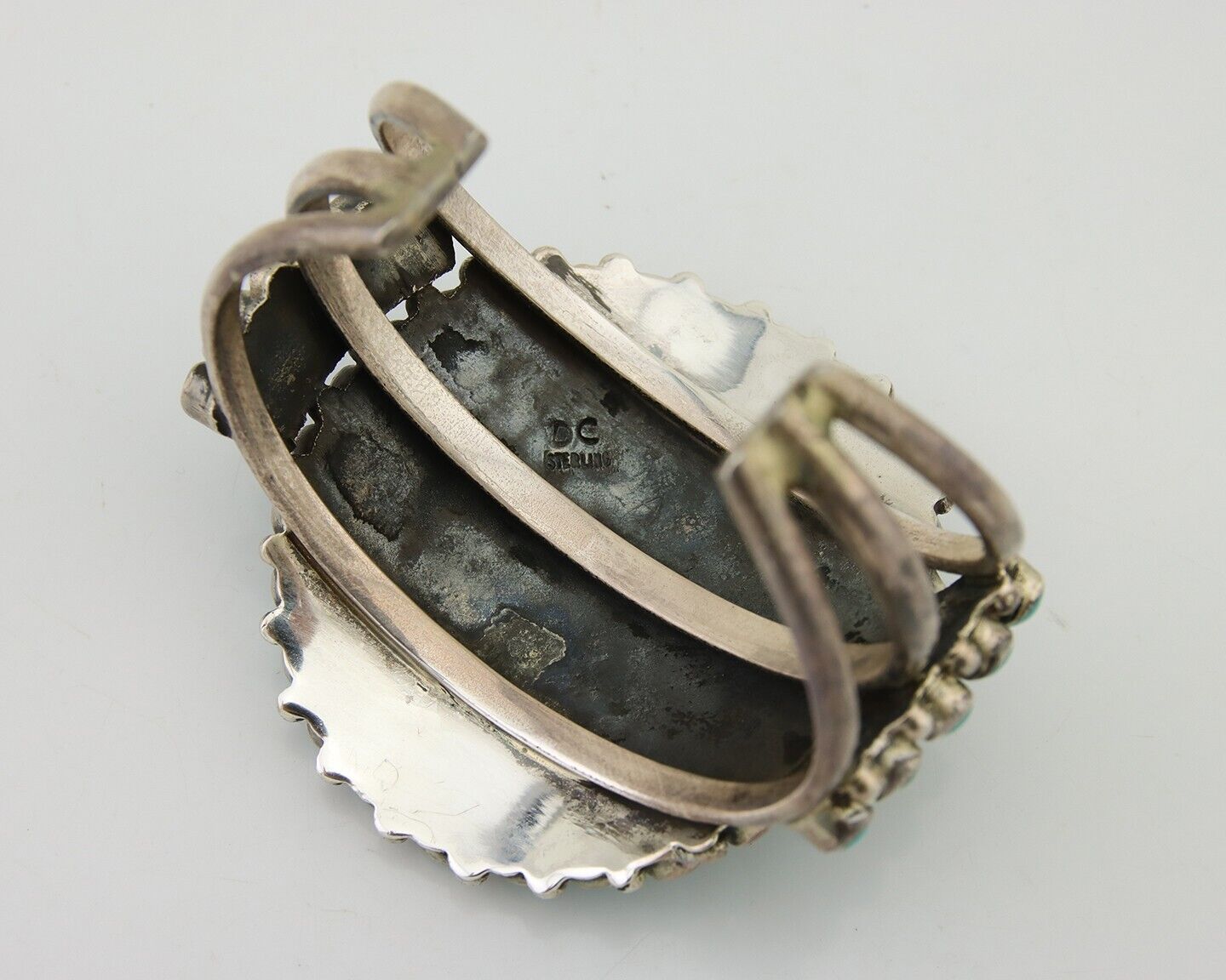 Navajo Bracelet 925 Silver Natural Blue Turquoise Signed Delbert Chatter C.80's
