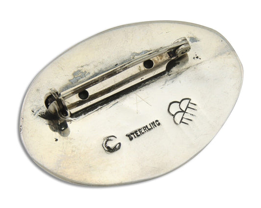 Navajo Pin 925 Silver Natural Mined Turquoise Artist Signed C Montoya C.80's