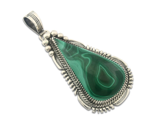 Navajo Sterling Silver Pendant Malachite Vintage Handmade Signed George Begay