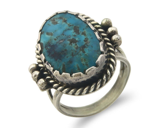 Navajo Ring 925 Sterling Turquoise Handmade Native Artist C.80's Size 7.5
