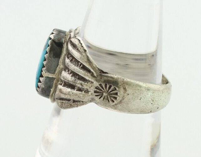Navajo Ring 925 Silver Sleeping Beauty Nugget Turquoise Native Artist C.80's
