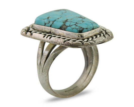 Navajo Ring 925 Silver Spiderweb Turquoise Artist Siged L Bennett C.80's