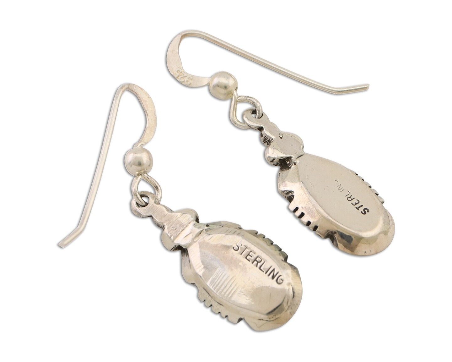 Navajo Dangle Earrings 925 Silver Natural Malachite Native American Artist C.80s