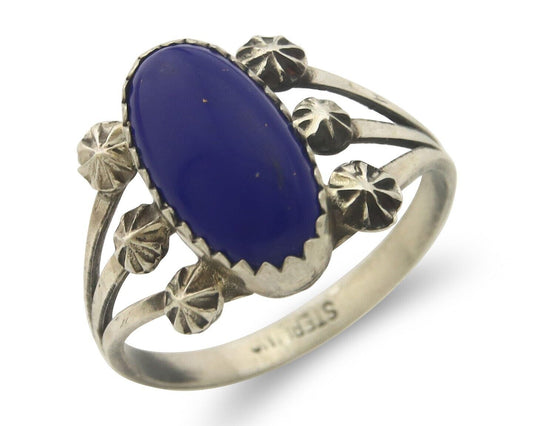 Navajo Ring 925 Sterling Natural Lapis Handmade Native Artist C.80's