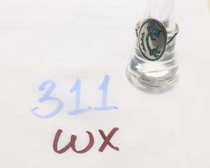 Navajo Ring 925 Sterling Natural Chip Inlay Turquoise C.80's Size 7.0